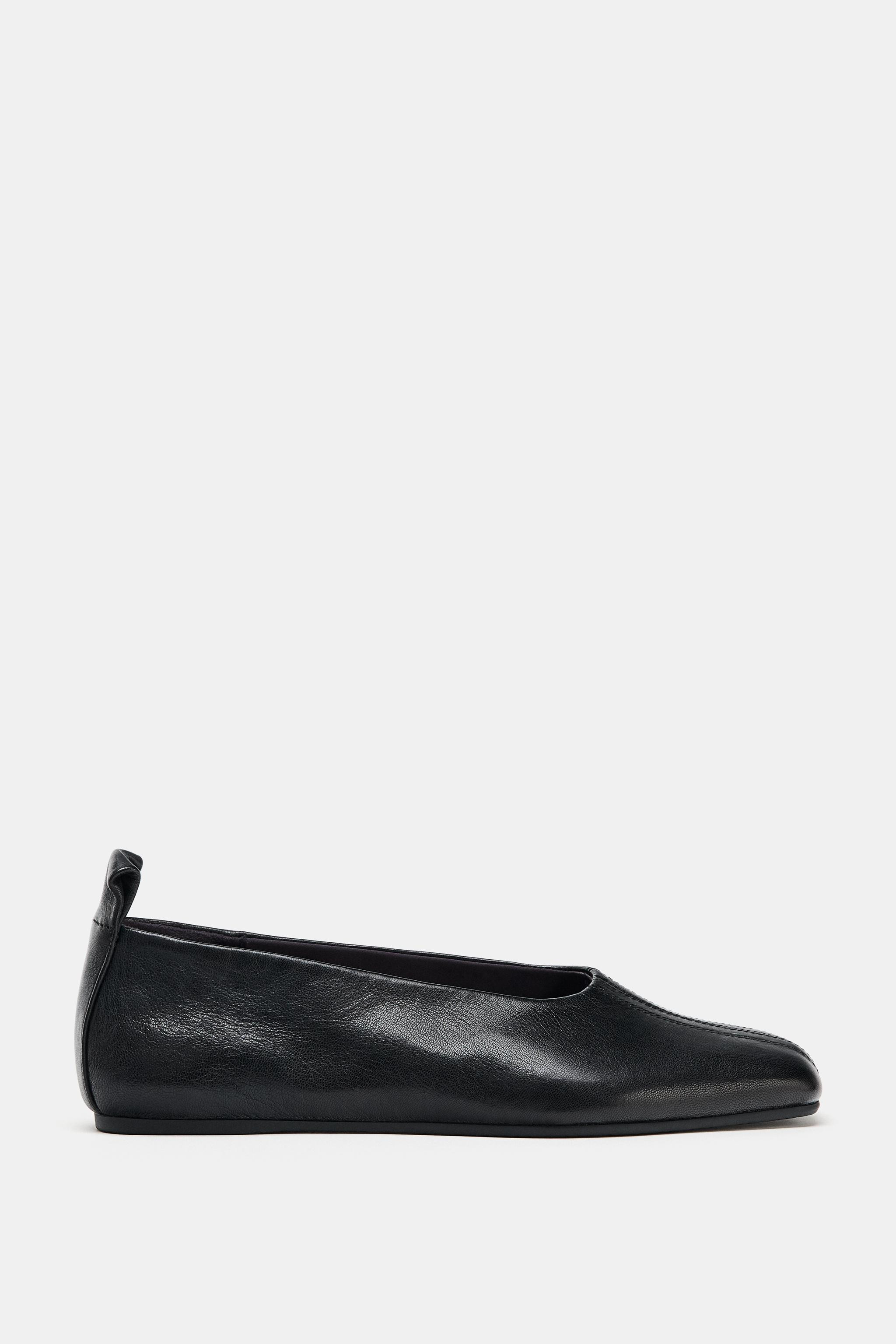 SQUARE TOE LEATHER BALLERINAS | Zara UK