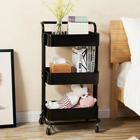 3-Tier Kitchen Cart, Removable Storage Rack with Handle and Baskets, Rolling Steel Storage Organizer | Walmart (US)