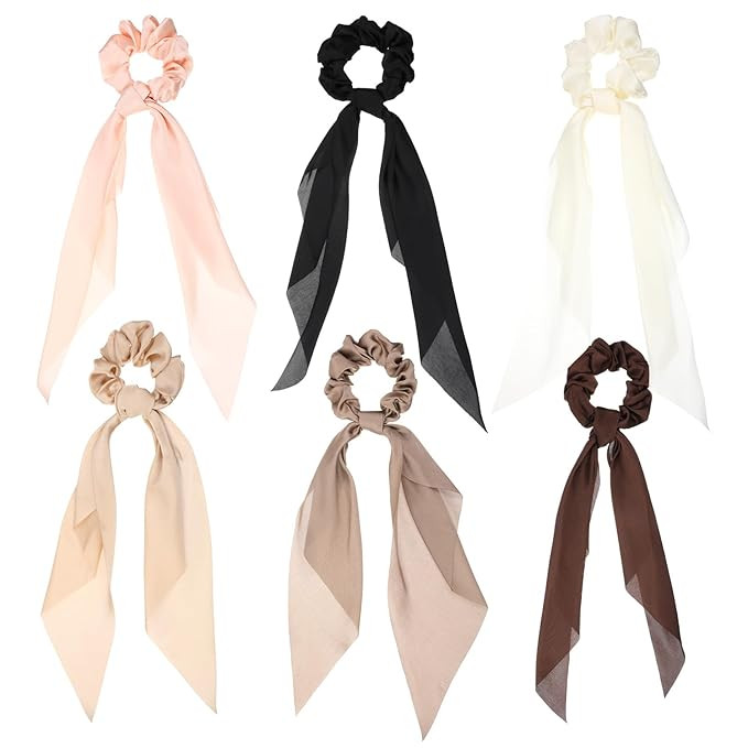 6 PCS Hair Scrunchies with Bows, Satin Hair Ties for Women Girls, Soft Elastic Hair Accessories f... | Amazon (US)