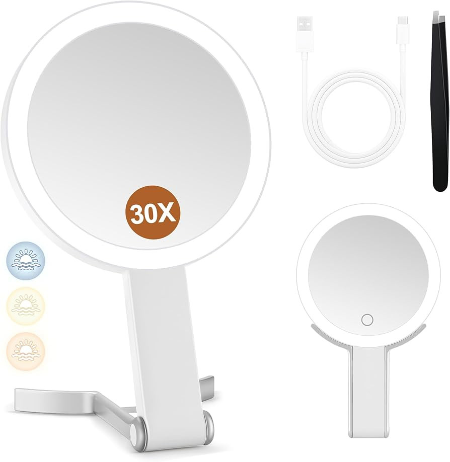MIYADIVA Magnifying Mirror with Light, Double Sided 30X/1X Lighted Travel Makeup Mirror with Magn... | Amazon (US)