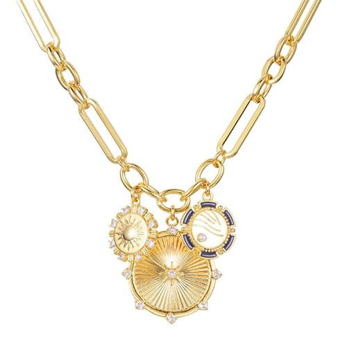 HETICA Valentines Day Gifts for Women 18K Gold Plated Heart/Sun Charm Necklace Trendy Jewelry Heart Necklaces Chunky Chain Choker Gifts for Wife Women | Amazon (US)