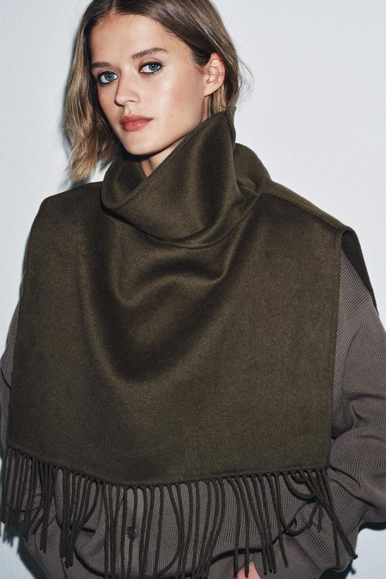 FRINGED WOOL SHORT CAPE | Zara Canada