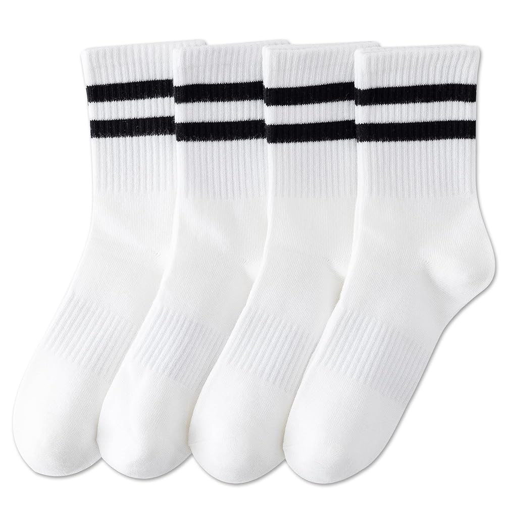 YUWELL Womens Striped Crew Socks, Cotton Cozy Casual Socks for Women 4 Pairs, Size 5-10 | Amazon (US)