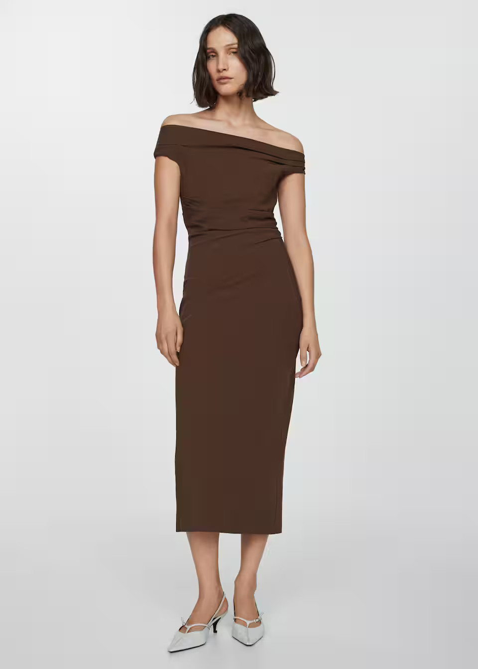 Off-the-shoulder draped dress -  Women | Mango USA | MANGO (US)