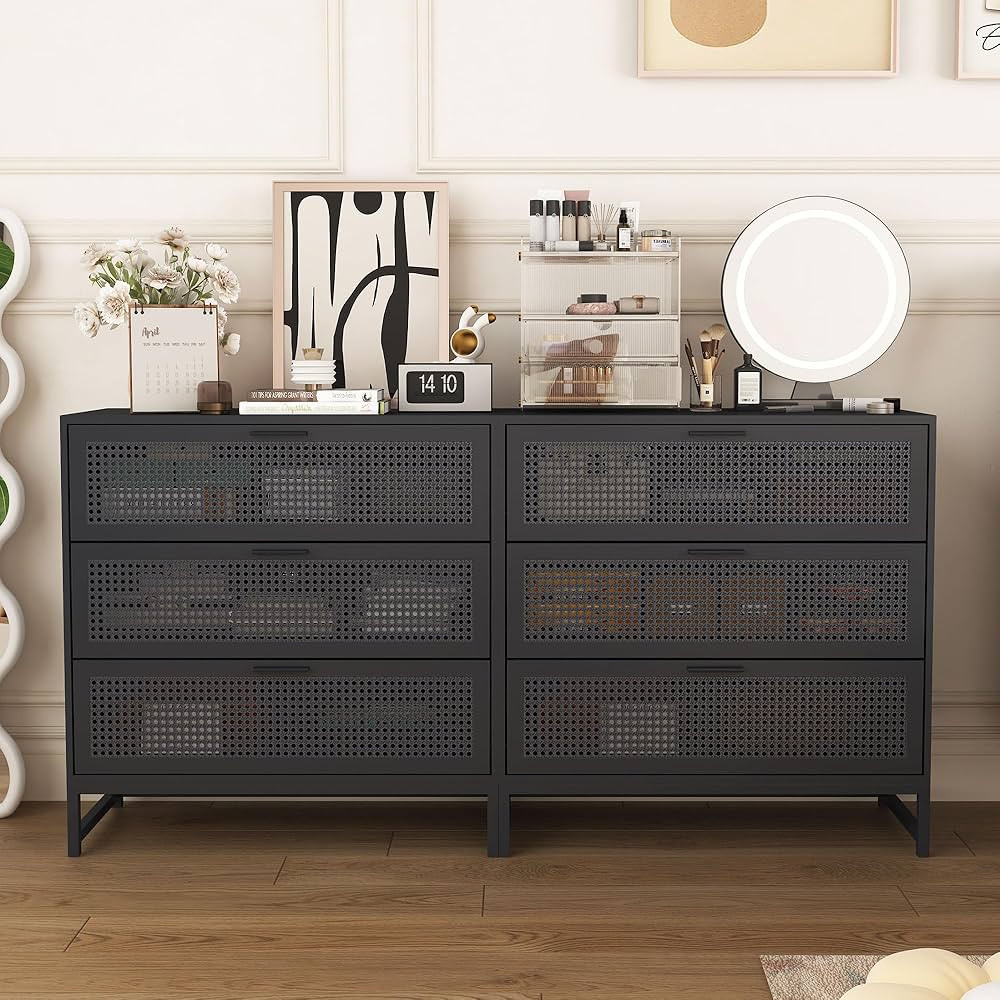 ORRD Drawer Dresser Set of 2, Modern Iron Rattan Cabinet Dresser for Bedroom with Drawers, Accent... | Amazon (US)