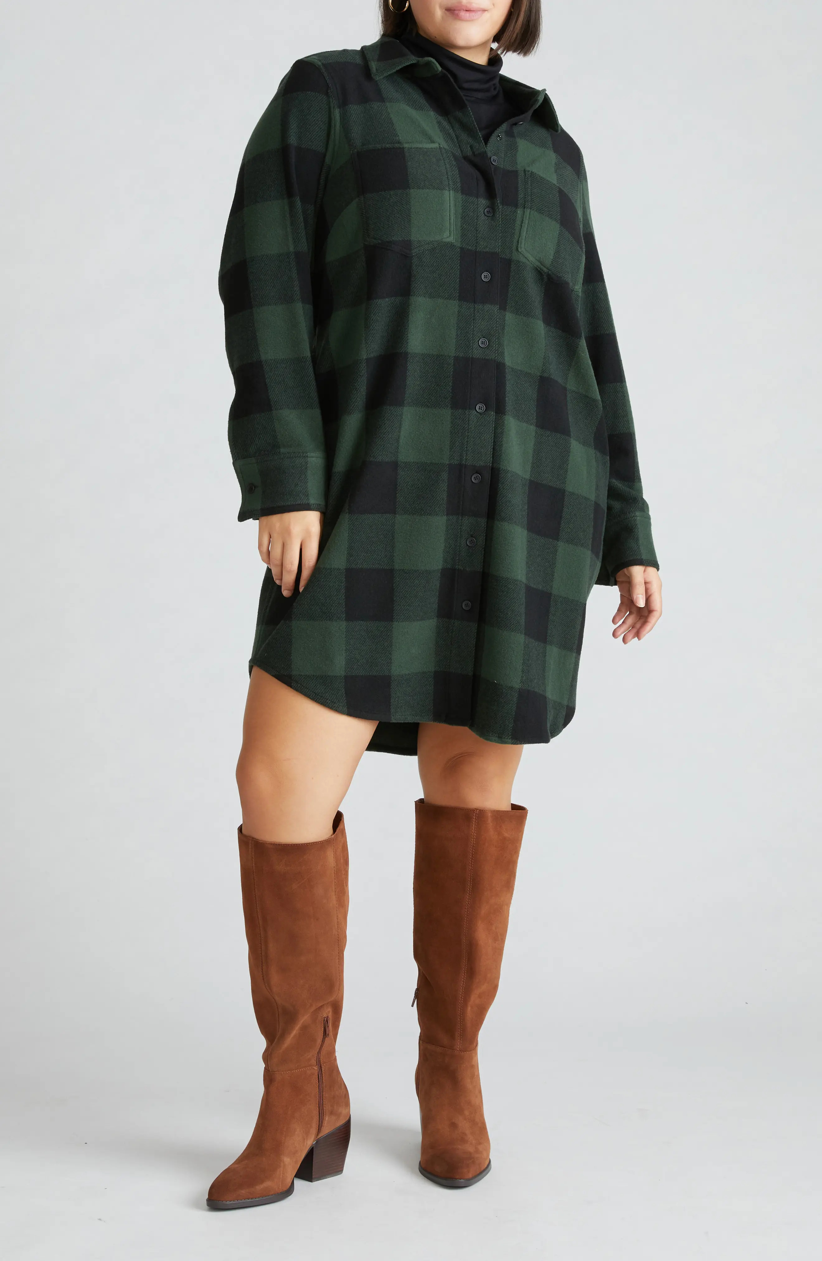 Universal Standard Long Sleeve Check Flannel Shirtdress (Women) | Nordstrom | Nordstrom