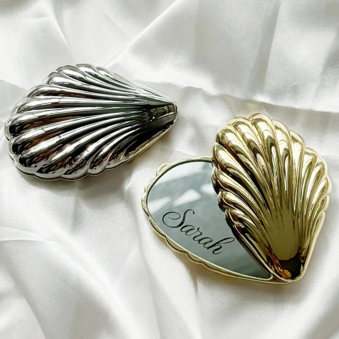 Personalized Shell Compact Mirror, Engraved Name Makeup Mirror, Small Handheld Mirror, Bridesmaid... | Etsy (US)