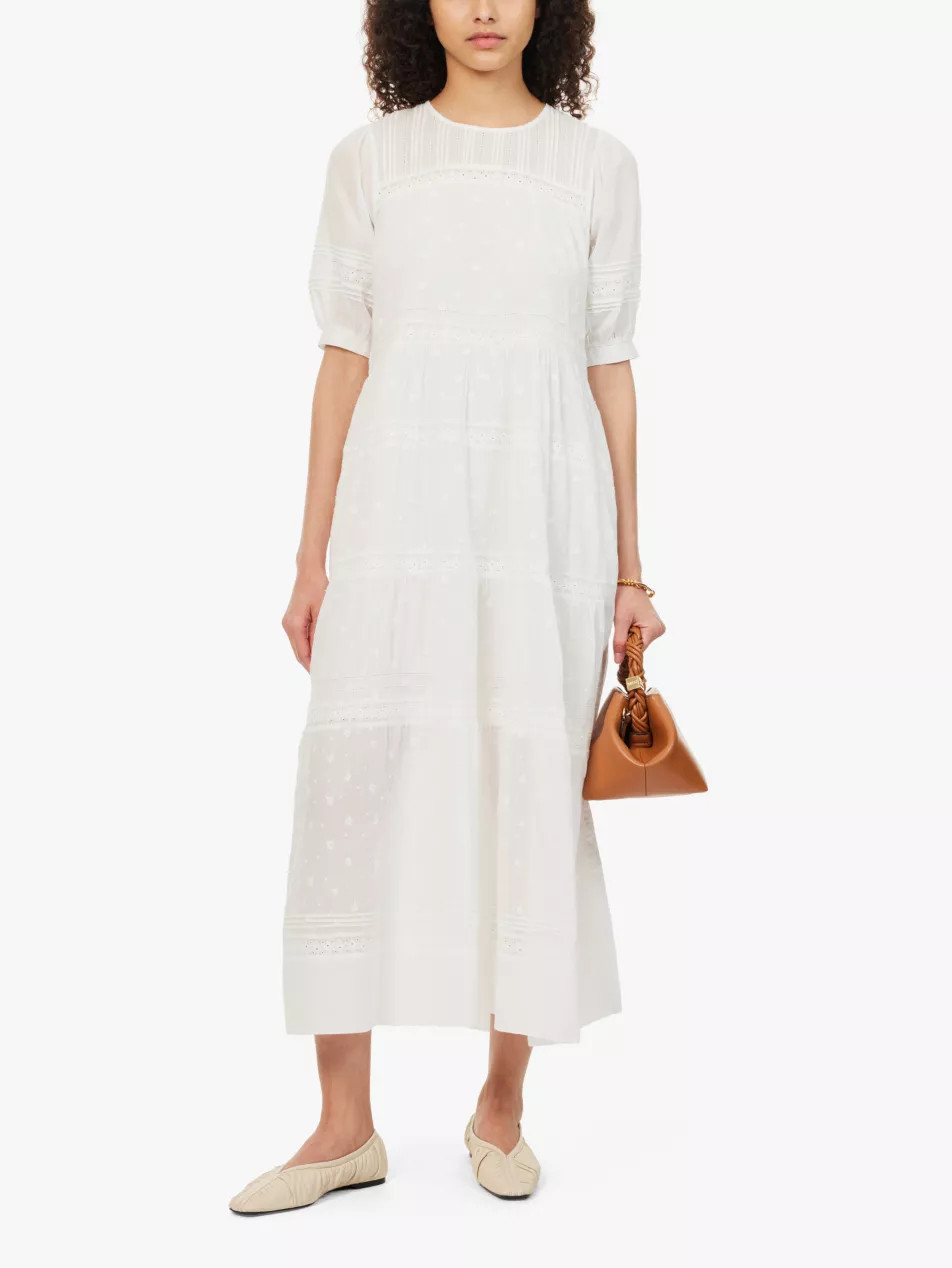 Short-sleeved embroidered cotton midi dress | Selfridges