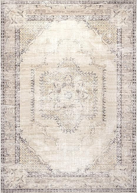nuLOOM Glenda Machine Washable Faded Medallion Area Rug, 4' x 6', Light Grey | Amazon (US)