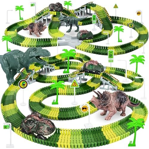 Dinosaur Toys,Create A Dinosaur World Road Race,Flexible Track Playset and 2 pcs Cool Dinosaur ca... | Amazon (US)