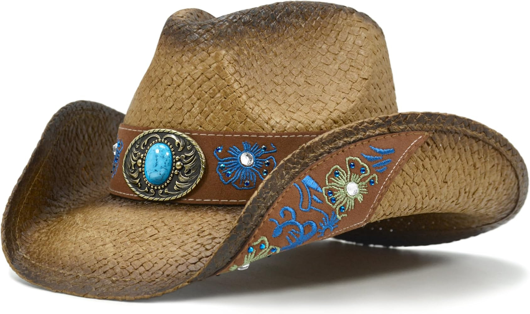 Cowboy Hats for Women and Men Straw Western Hat Embroidered Cowboy Hat for Cowboys and Cowgirls | Amazon (US)