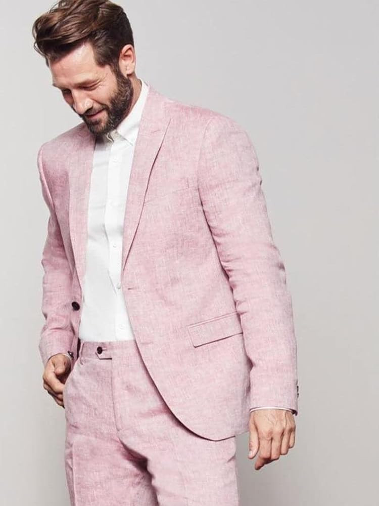 Ulnomio Men's Linen Peak Lapel Tuxedos Two Pieces Single Breasted Button Party Homecoming Suit | Amazon (US)
