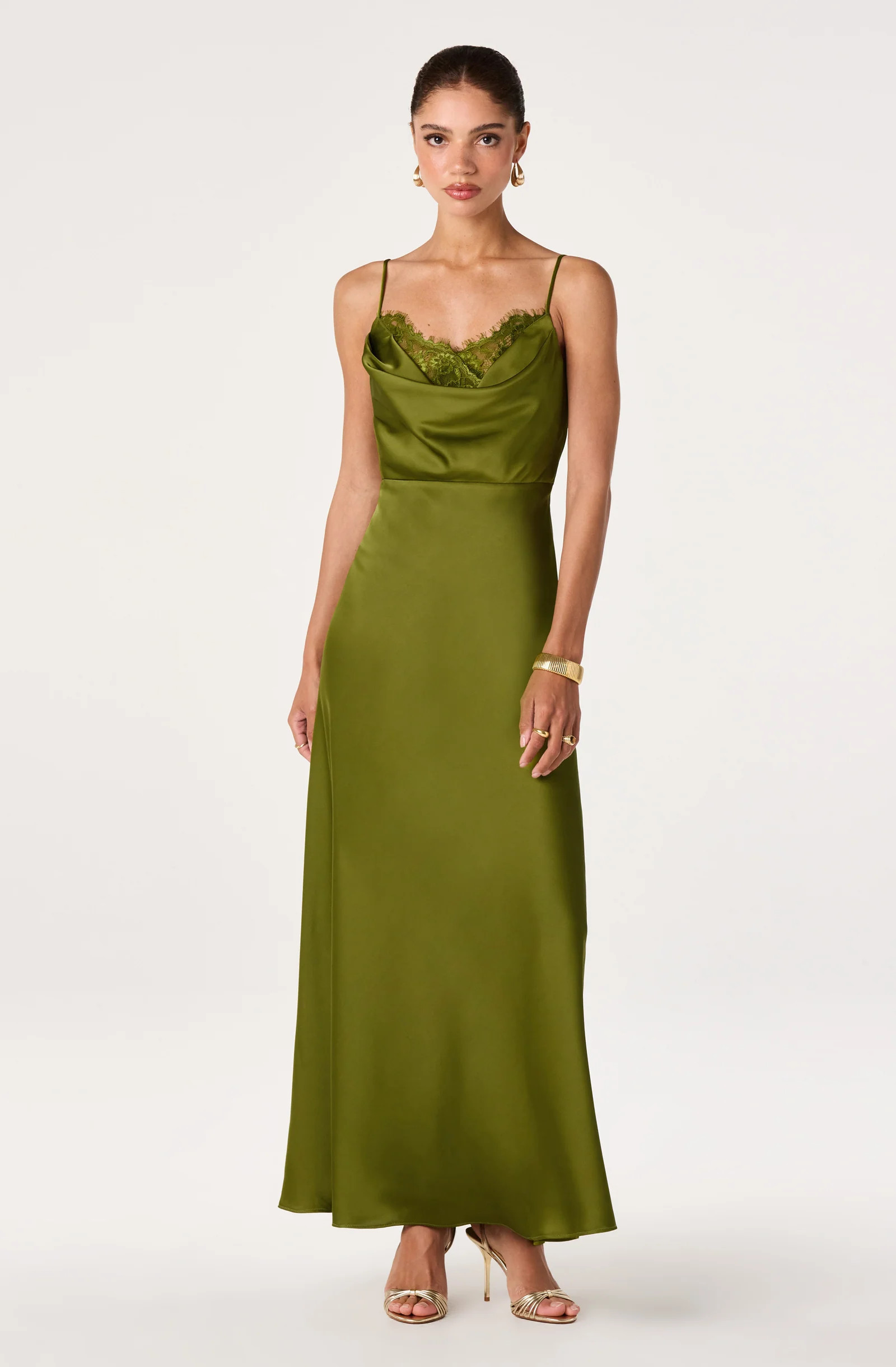 Annette Cowl Neck Satin Maxi Dress - Green / XS | ASTR The Label (US)