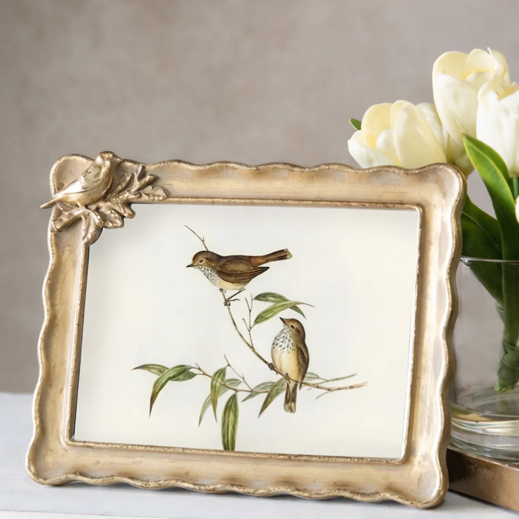 Gold Bird Accent Photo Frame 7" x 5 | River Chic Designs