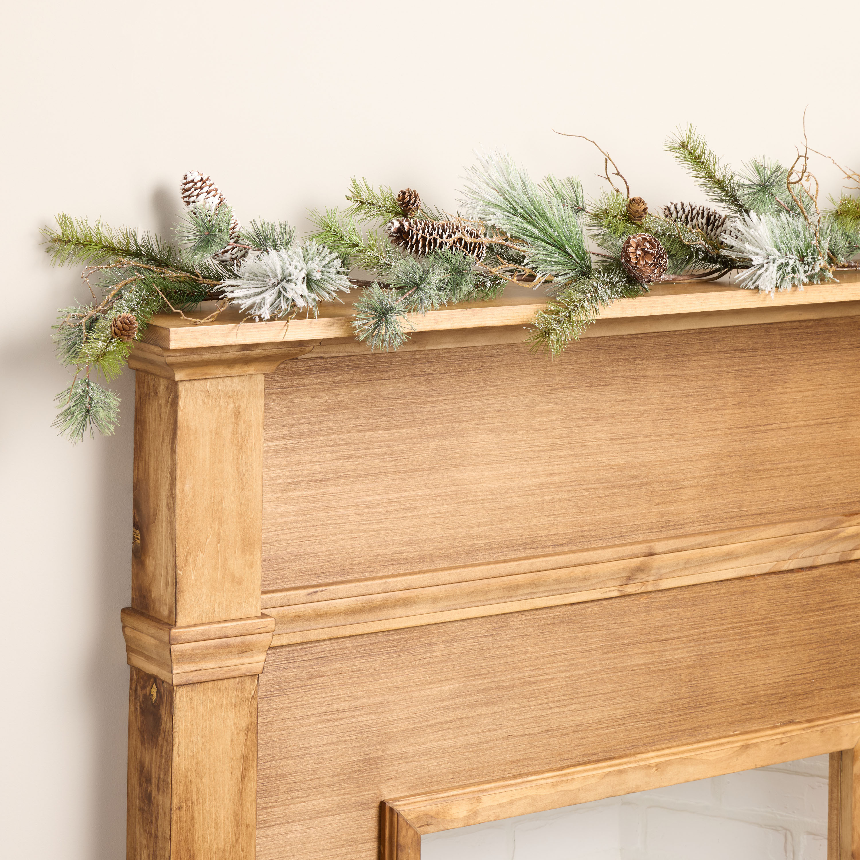 Frosted Mixed Faux Bottlebrush Pine and Long Pinecone Garland | World Market