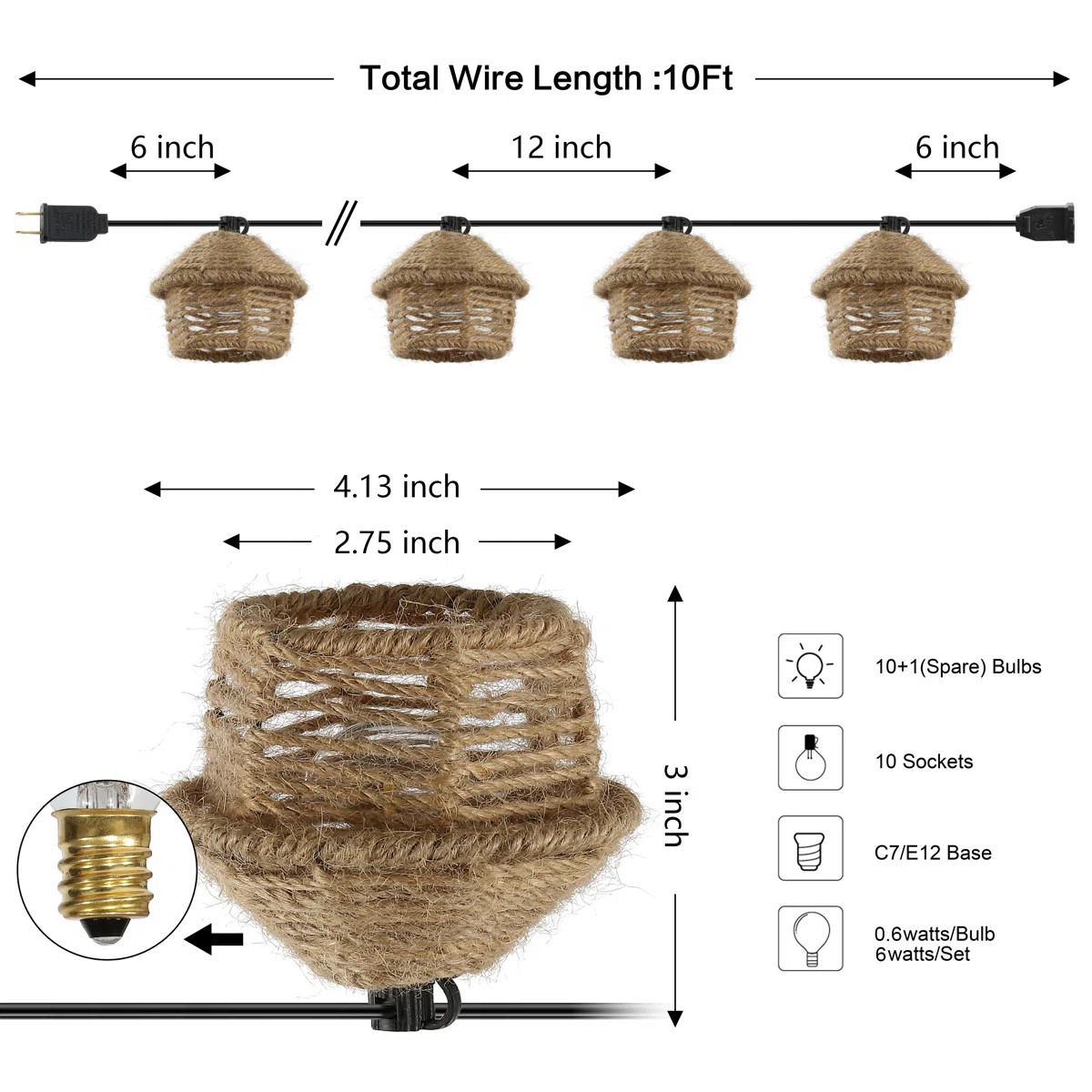 Binnur 10-Light Indoor/Outdoor 10 ft. Mid-Century Vintage Incandescent G40 Tiki Hut String Lights | Wayfair North America