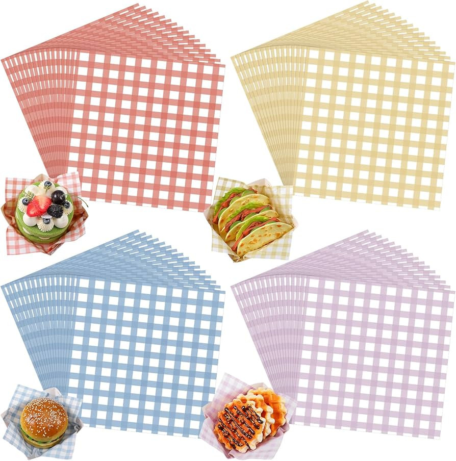 Honeydak 200 Pcs Checkered Wax Paper Sheets 7 x 7 Inch Variety Pack Checkered Deli Paper Sheets F... | Amazon (US)