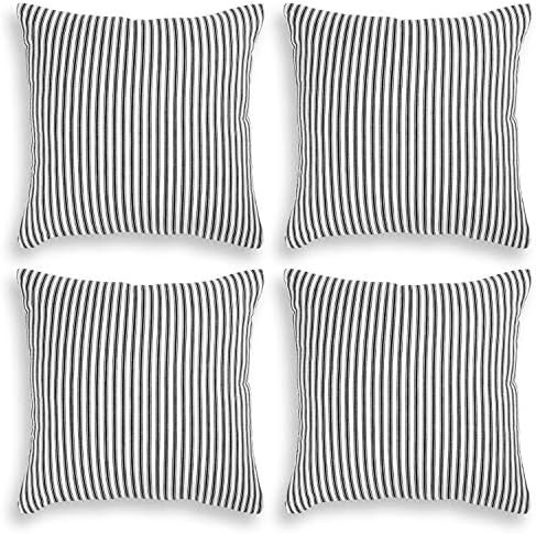 Cackleberry Home Black and White Ticking Stripe Woven Cotton Decorative Square Throw Pillow Case ... | Amazon (US)