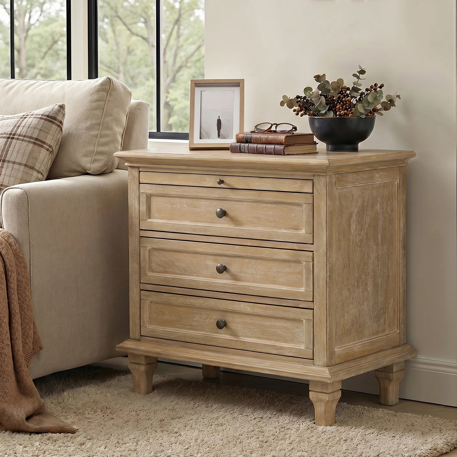 Arthelia Traditional 28.37''W 3-Drawer End Table with Charging Station and Pull-out Shelf | Wayfair North America