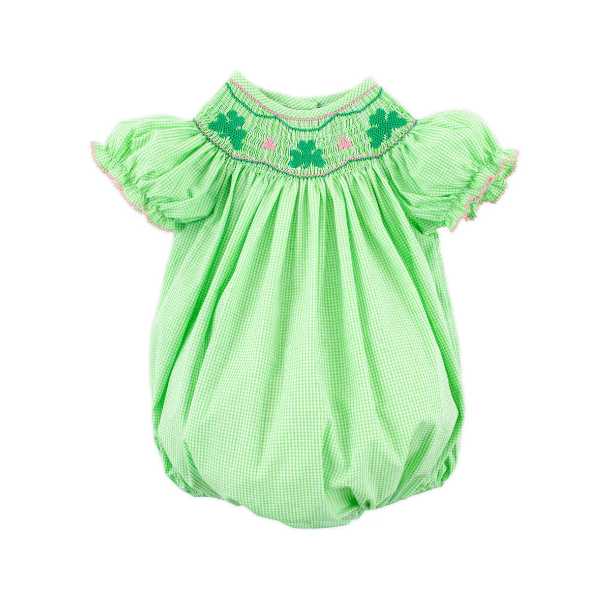 Clover Smocked Green Gingham Bubble | Classic Whimsy