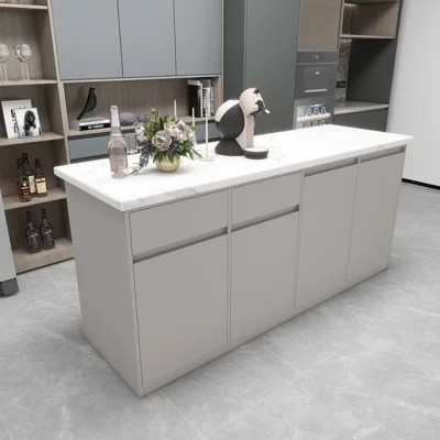Modern Marble Top Kitchen Island with Storage Cabinets and Drawers | Wayfair North America