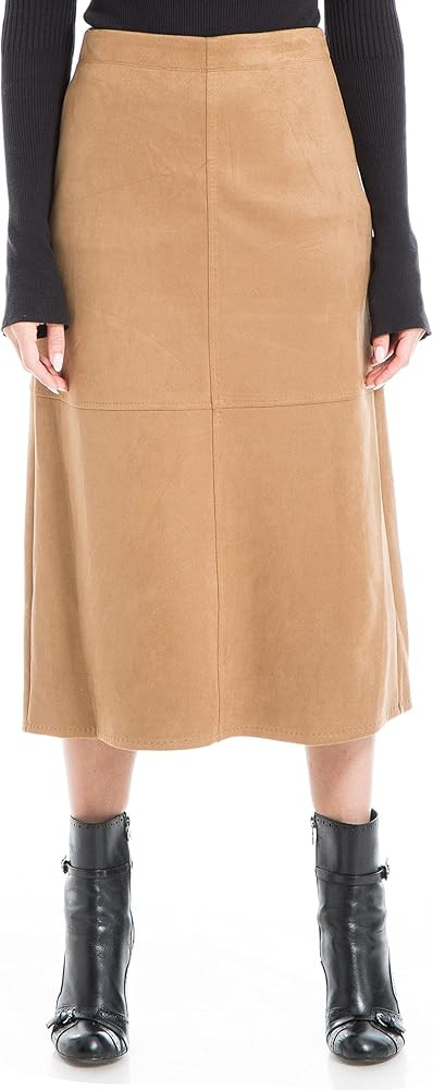 Max Studio Women's Faux Suede Elastic High Waisted Casual A-Line Midi Skirt | Amazon (US)