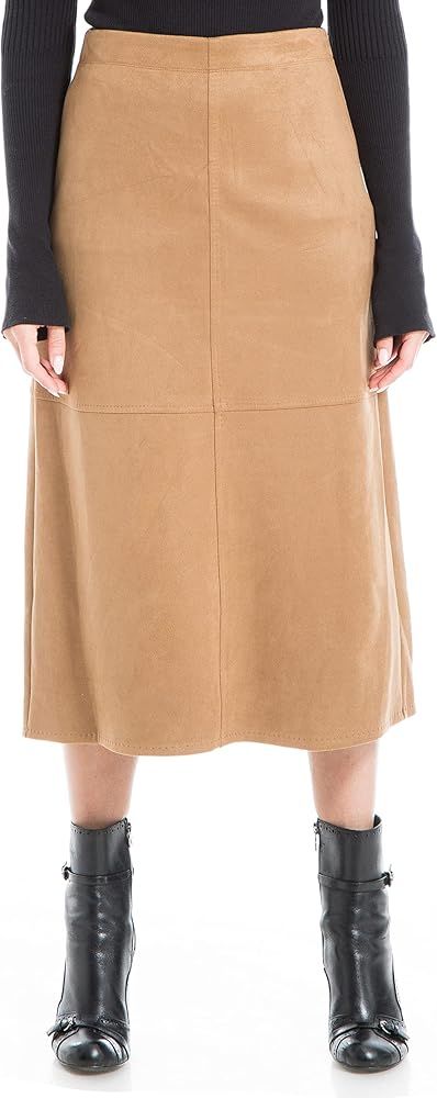 Max Studio Women's Faux Suede Elastic High Waisted Casual A-Line Midi Skirt | Amazon (US)