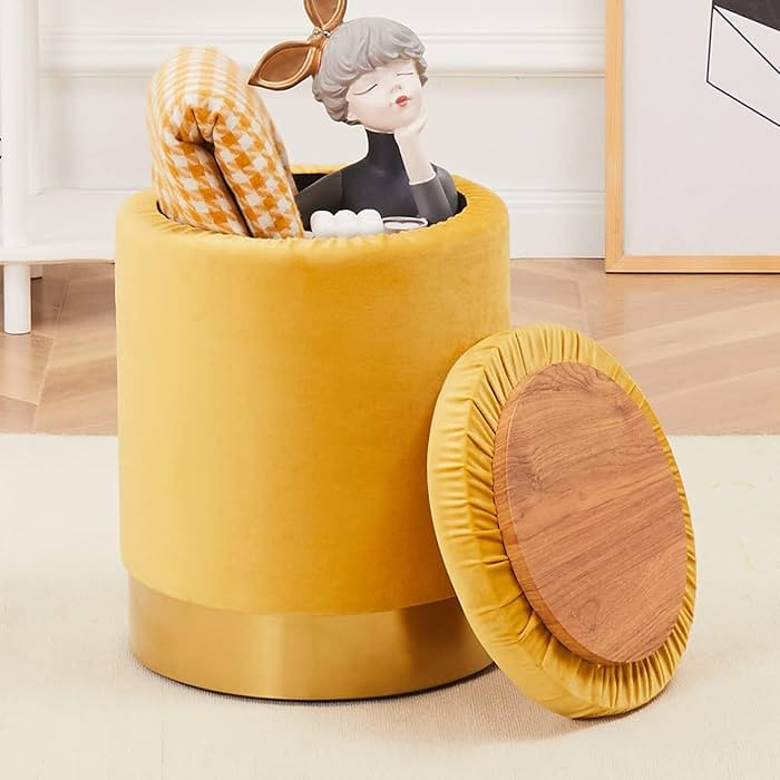 Mxfurhawa Velvet Storage Ottoman Multipurpose Footrest Stool with Metal Base Modern Round Vanity ... | Amazon (US)