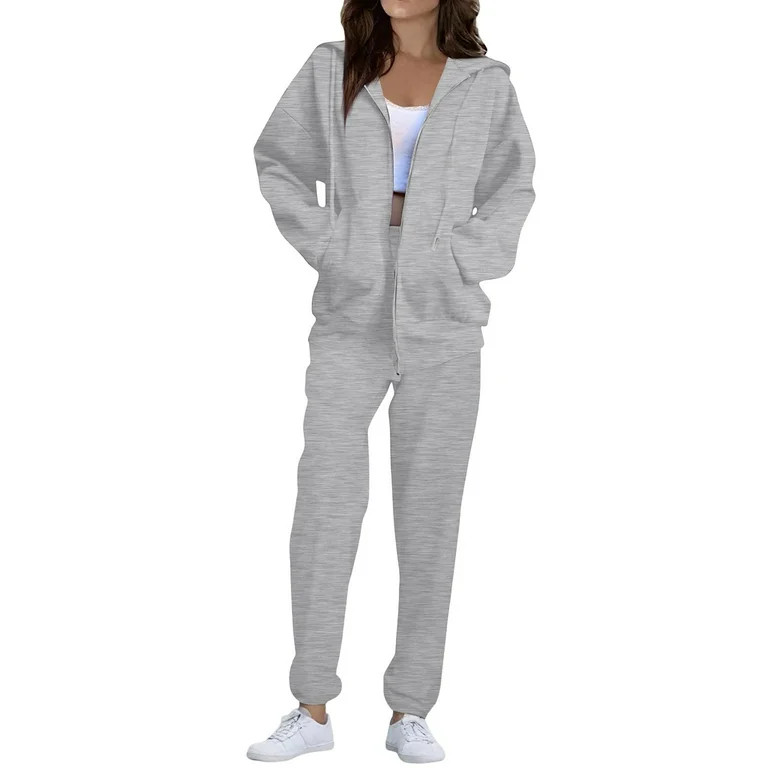 Sweatsuits Women 2 Piece Outfit Cozy Fleece Oversized Zip Up Hoodie Jogger Sweatpants Set Lounge ... | Walmart (US)