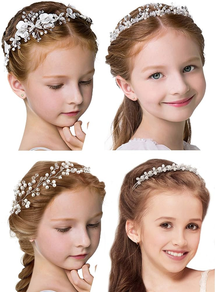 WILLBOND Flower Girl Headpiece Silver Wedding Headband for Girls Princess Crystal Pearl Hair Acce... | Amazon (US)