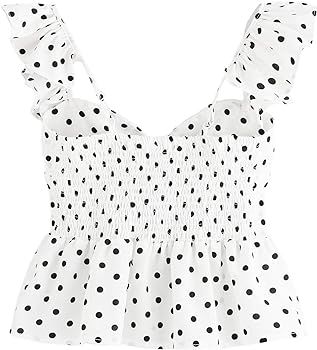 Women's Sleeveless Twist Knot Polka Dot Ruffle Hem Crop Tank Top Blouses | Amazon (US)