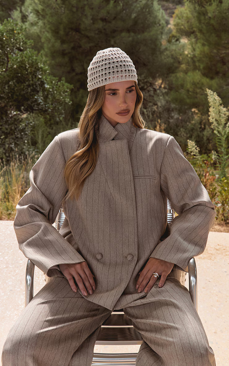 Taupe Pinstripe Boxy Blazer | PrettyLittleThing UK