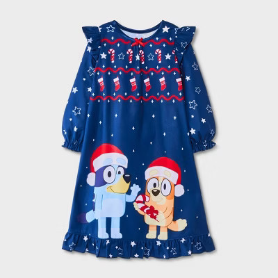 Toddler Girls' Bluey Holiday Dorm NightGown - Navy | Target
