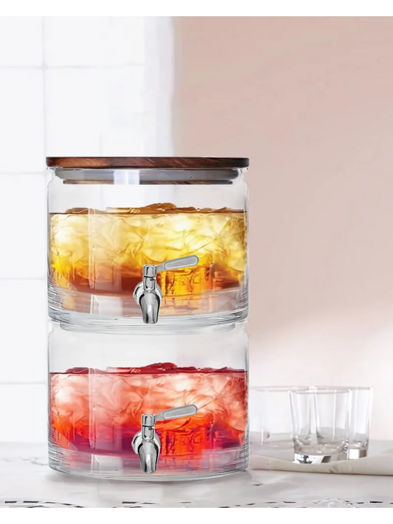 Better Homes & Gardens 240oz Stacking Glass Beverage Dispenser with Acacia Wood Lid | Walmart (US)
