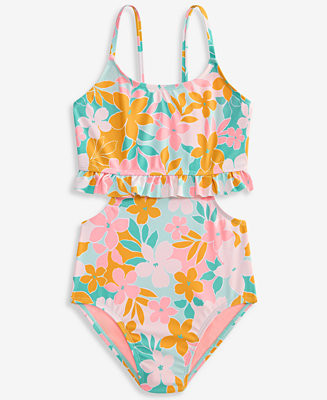 Breaking Waves Girls' 7-16 Ruffle Monokini One-Piece Swimsuit - Macy's | Macy's