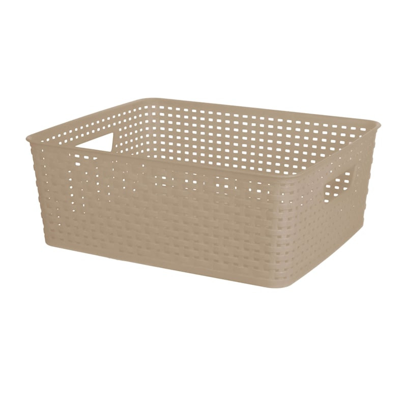Dark Beige Rectangle Crossover Weave Storage Basket, Small | At Home