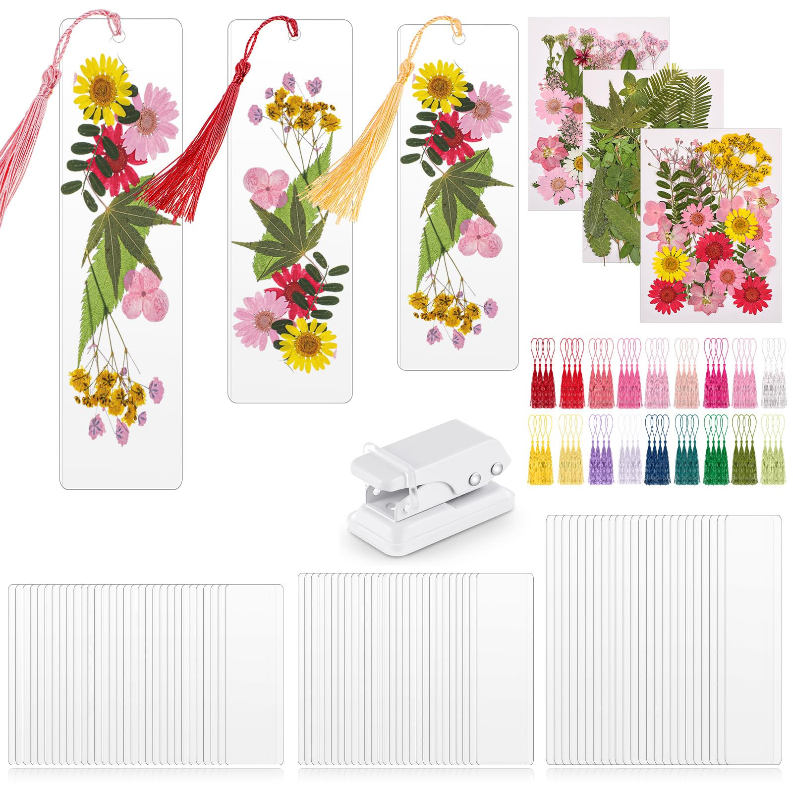 Fuyoooo 50 Pcs DIY Dried Flower Bookmark Making Kit, 3 Size Pressed Flower Transparent Bookmark L... | Amazon (US)