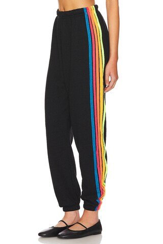 Aviator Nation 5 Stripe Sweatpant in Black & Neon Rainbow from Revolve.com | Revolve Clothing (Global)