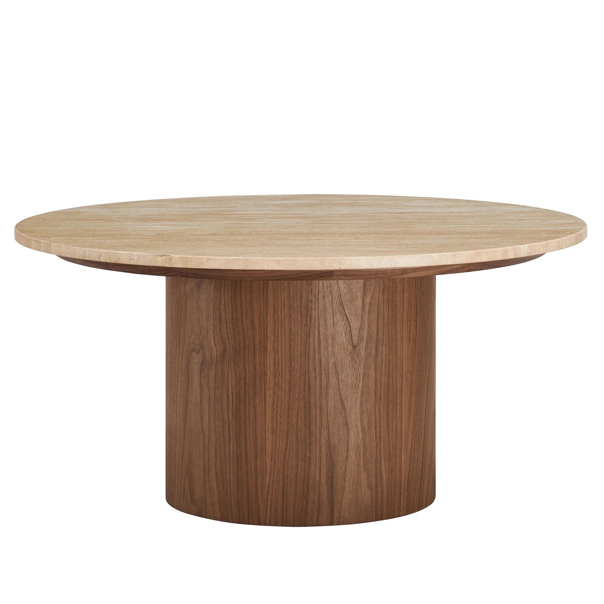 Modway Kioni Round Travertine Coffee Table in Walnut | Walmart (US)