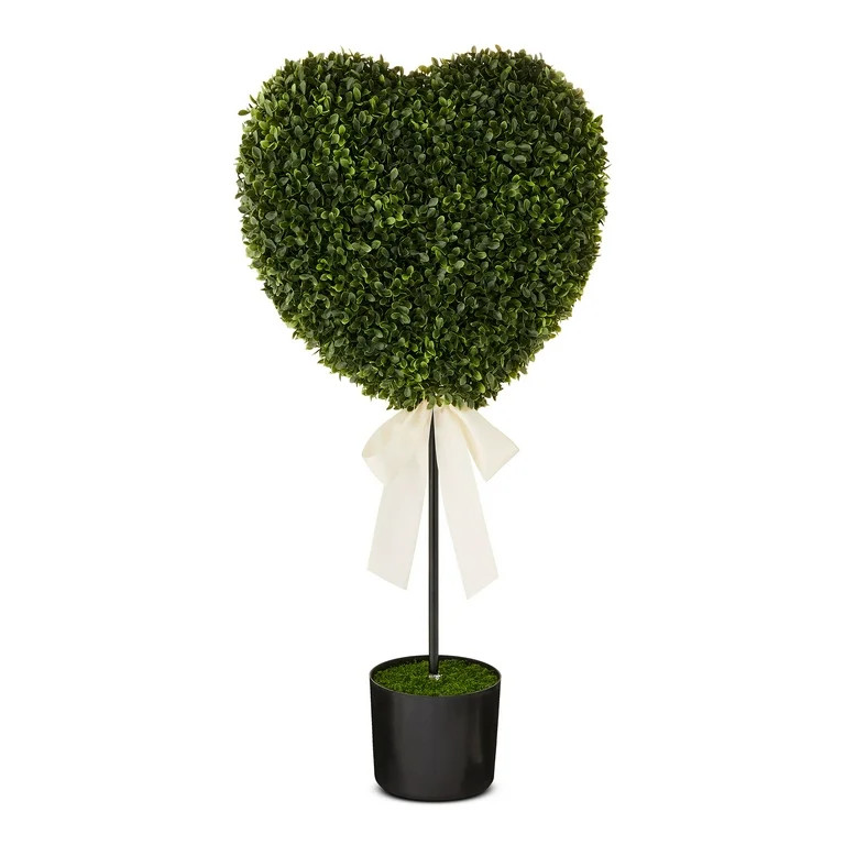 Boxwood Heart with Bow Topiary, Green and White, 32", Valentine's Day by My Texas House | Walmart (US)