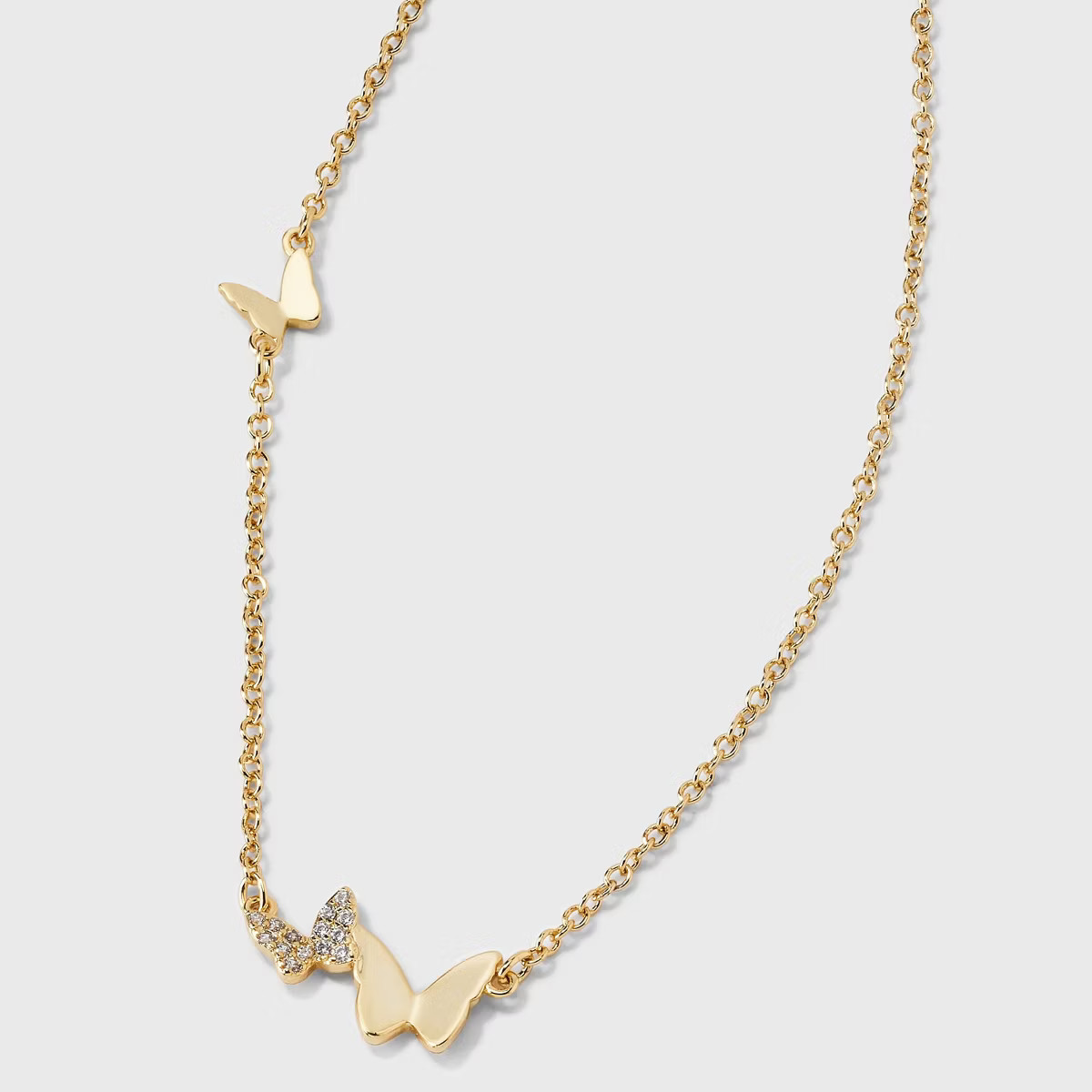 14K Gold Dipped Cubic Zirconia Triple Butterfly Station Necklace - Gold | Target