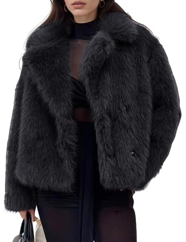 Yimoon Women's Faux Fur Coat Fluffy Faux Fur Jacket Winter Furry Open Front Lapel Shaggy Parka Coats Outerwear(Fig-L) | Amazon (US)