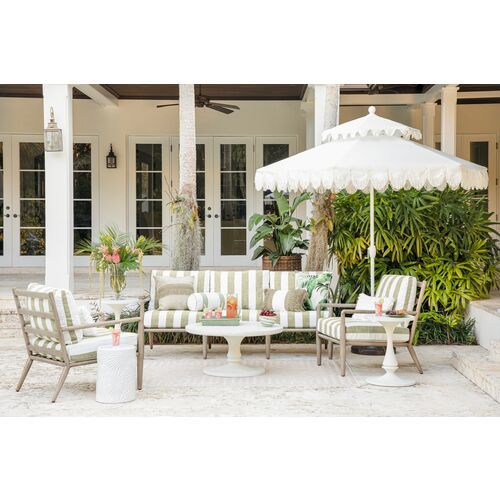 Daiana Two-Tier Fringe Patio Umbrella, White | One Kings Lane