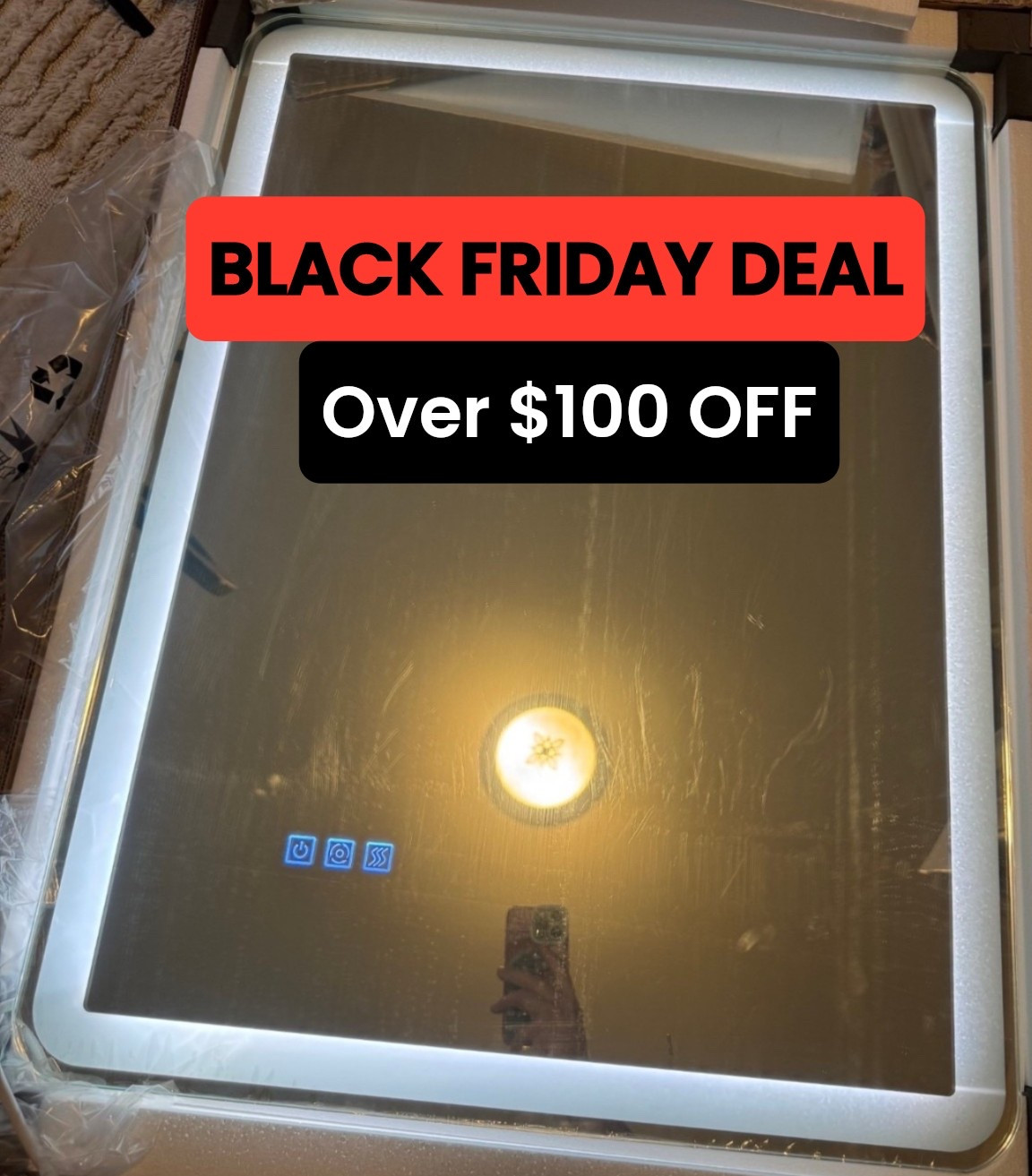 BLACK FRIDAY DEAL! 💥 $105.71 OFF! Brighten up your space in style 🤎 I unboxed this LED bathroom vanity mirror (24”x32”)—the film is still on it! It is anti-fog, dimmable, shatter-proof, & gives you both backlit + front-lit glow. Sleek, modern, and perfect for your morning routine. 🪞

#LTKGiftGuide #LTKCyberWeek

#LTKSaleAlert