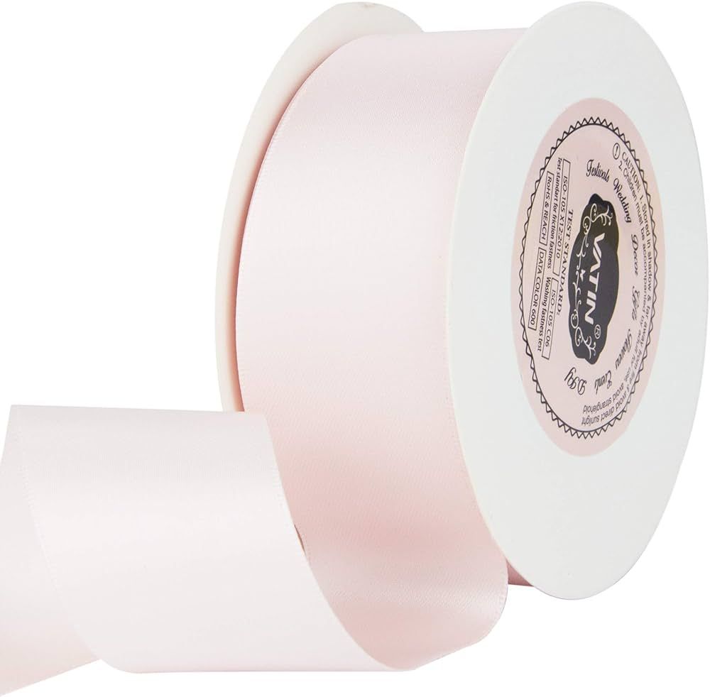 VATIN 1-1/2" Wide Double Faced Polyester Blush Pink Satin Ribbon Continuous Ribbon- 25 Yard, Perf... | Amazon (US)