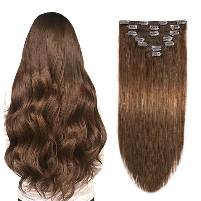 SUYYA Clip in Human Hair Extensions Chocolate Brown 14 inches 7pcs 110g Straight Double Weft Clip... | Amazon (US)