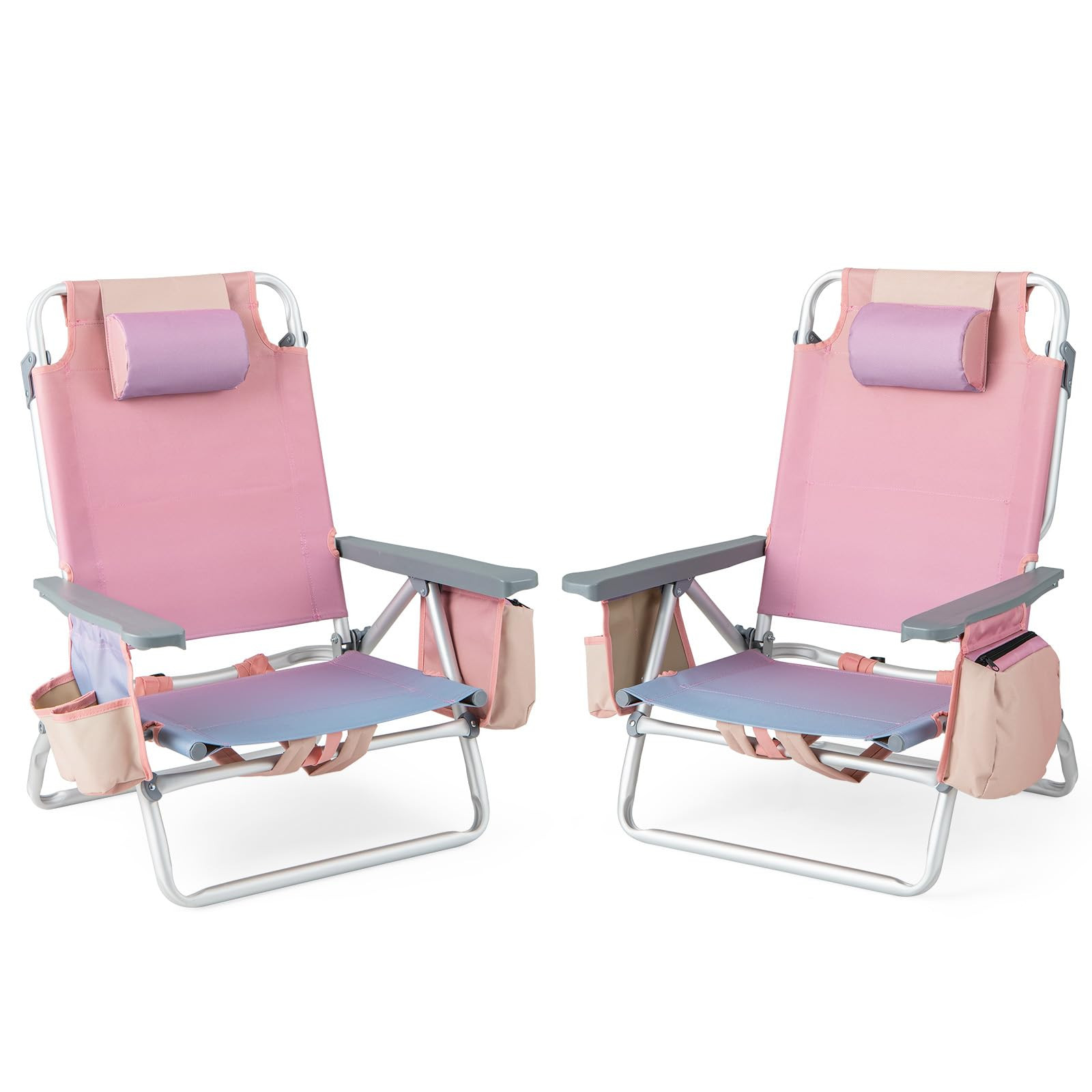 Giantex Folding Beach Chair, Patio Sling Chairs with 5 Adjustable Position, Head Pillow, Storage ... | Amazon (US)