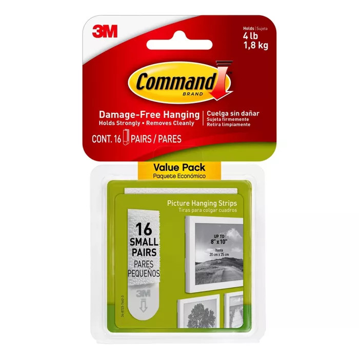 Command 16 Sets of Strips Small Sized Picture Hanging Strips White | Target