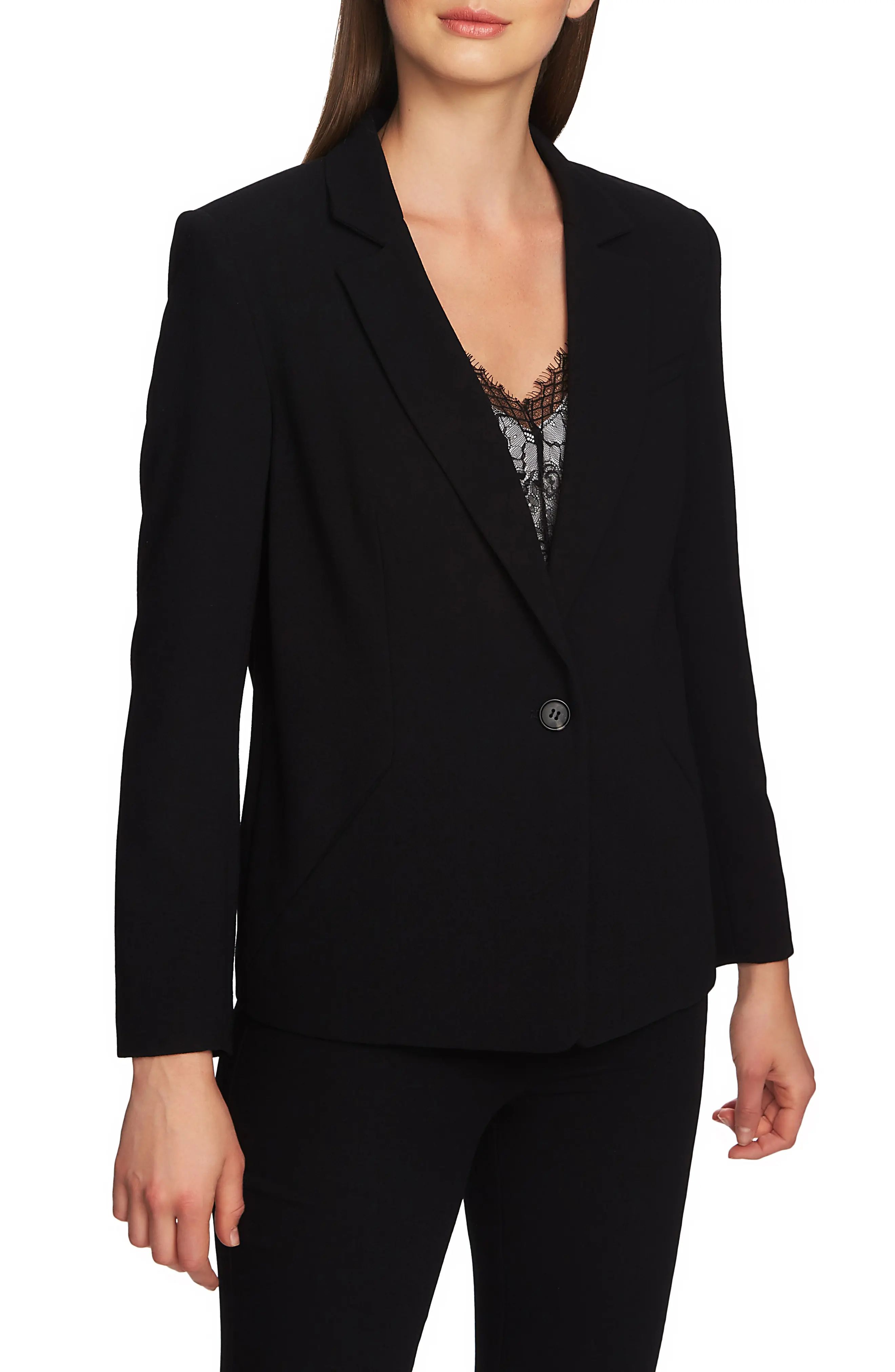 Women's 1.state Textured Crepe Single Button Blazer, Size 00 - Black | Nordstrom