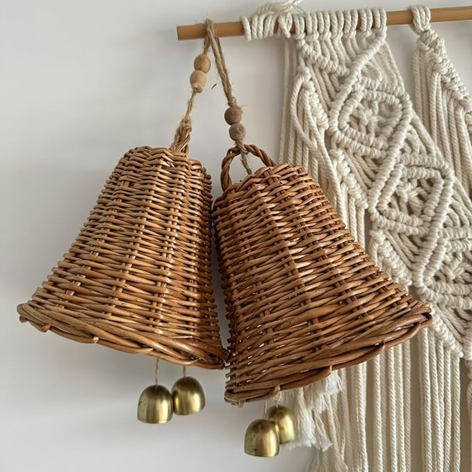 Christmas Decorations Natural Rattan Round Rustic Hanging Handmade Wicker Rattan Bells, Suitable ... | Amazon (US)